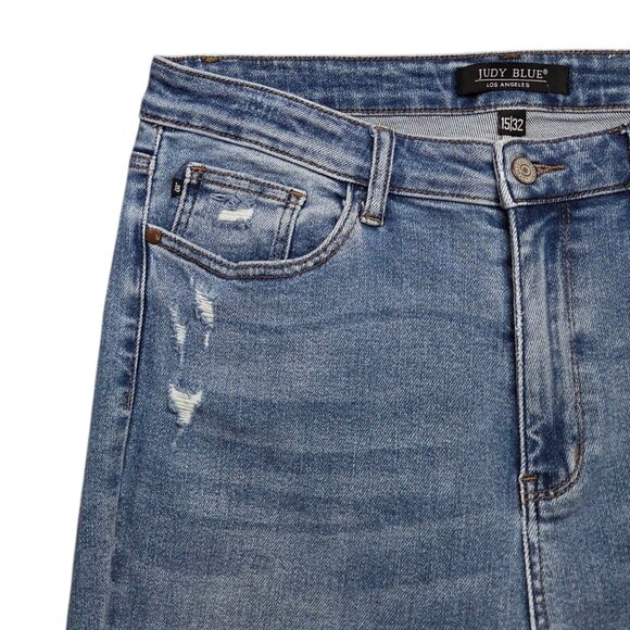 Judy Blue Relaxed Fit Jeans Womens 32 Distressed Fray Hem High Rise - Picture 3 of 12